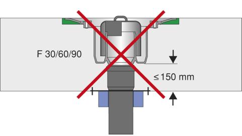 Not approved: Vertical pipe connection with fire insulation collar